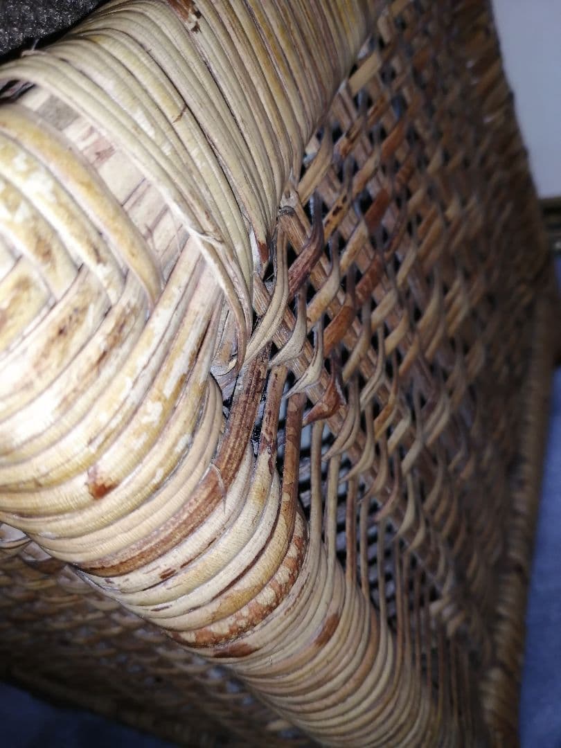 珍品　レトロ　ラタン 収納箱 椅子 スツール 1人掛け 収納ボックス 付き イス