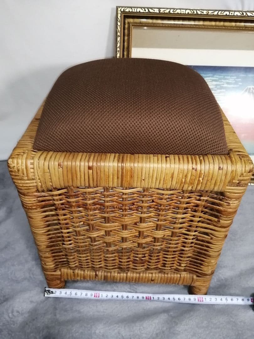 珍品　レトロ　ラタン 収納箱 椅子 スツール 1人掛け 収納ボックス 付き イス