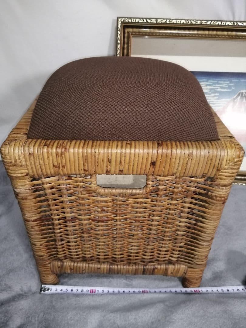珍品　レトロ　ラタン 収納箱 椅子 スツール 1人掛け 収納ボックス 付き イス
