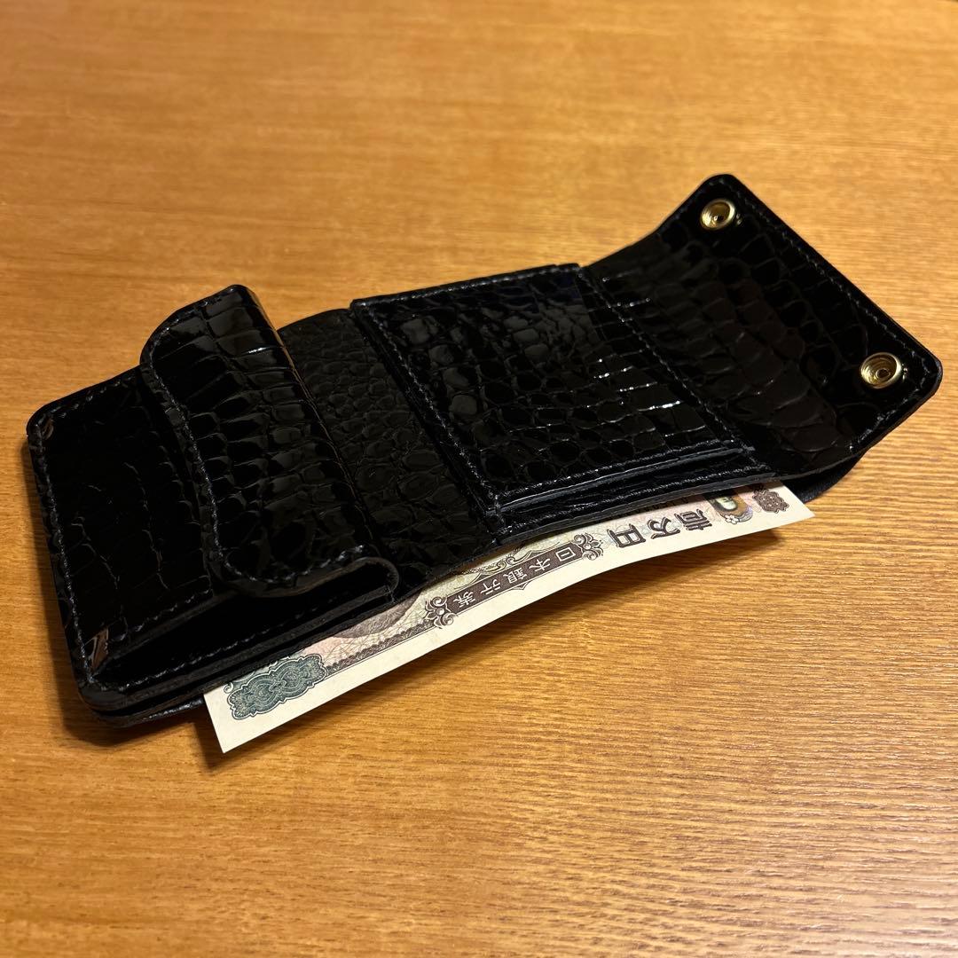 牛革クロコ型押しエナメル　三つ折り　財布　ミドル　ウォレット　メンズ　レディース