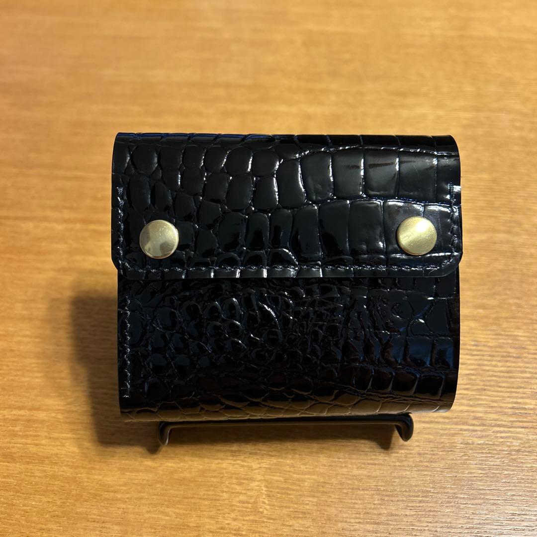 牛革クロコ型押しエナメル　三つ折り　財布　ミドル　ウォレット　メンズ　レディース
