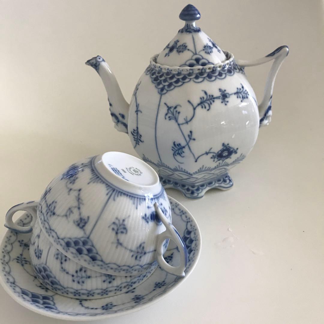 新品ロイヤルコペンハーゲンブルーフルーテッドフルレースティーポット★デンマーク製
