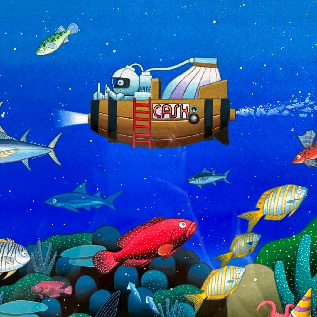 美品 木村茂樹「海底探検」ガッシュ 肉筆画 海と森の生きもの ファンタジー絵画