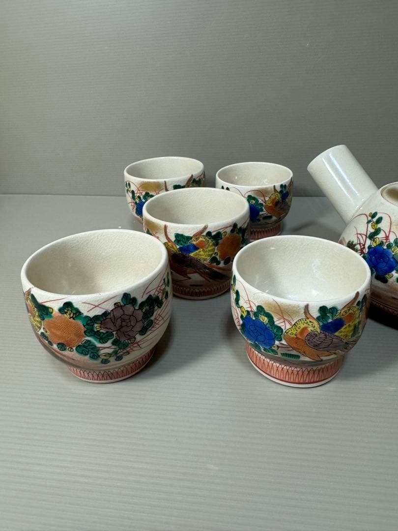 2256 九谷焼　茶器セット　急須1客　湯呑5客　茶櫃付き