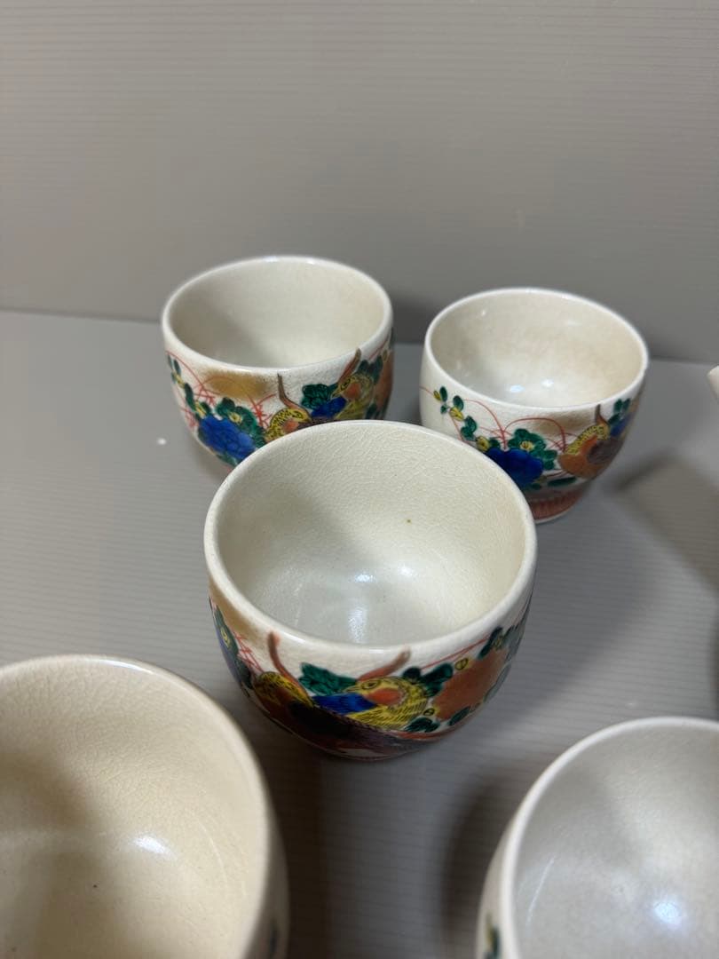 2256 九谷焼　茶器セット　急須1客　湯呑5客　茶櫃付き