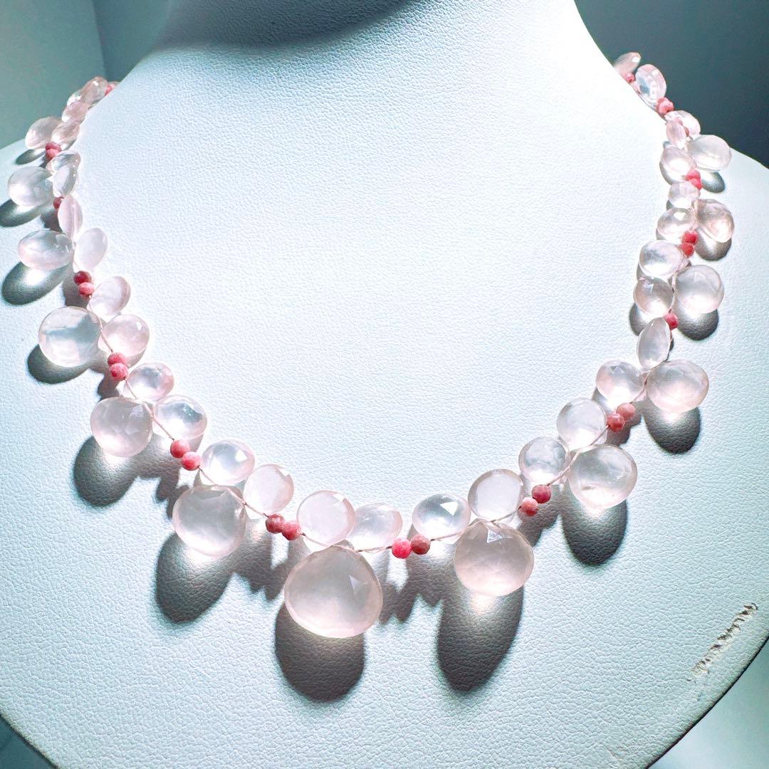 ローズクォーツマロンカットロードナイトネックレスNO25-2465