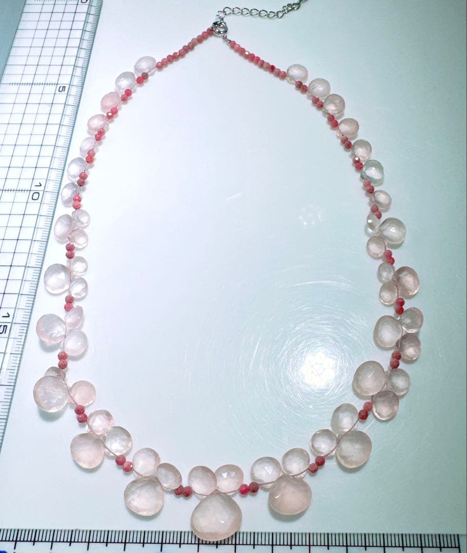 ローズクォーツマロンカットロードナイトネックレスNO25-2465