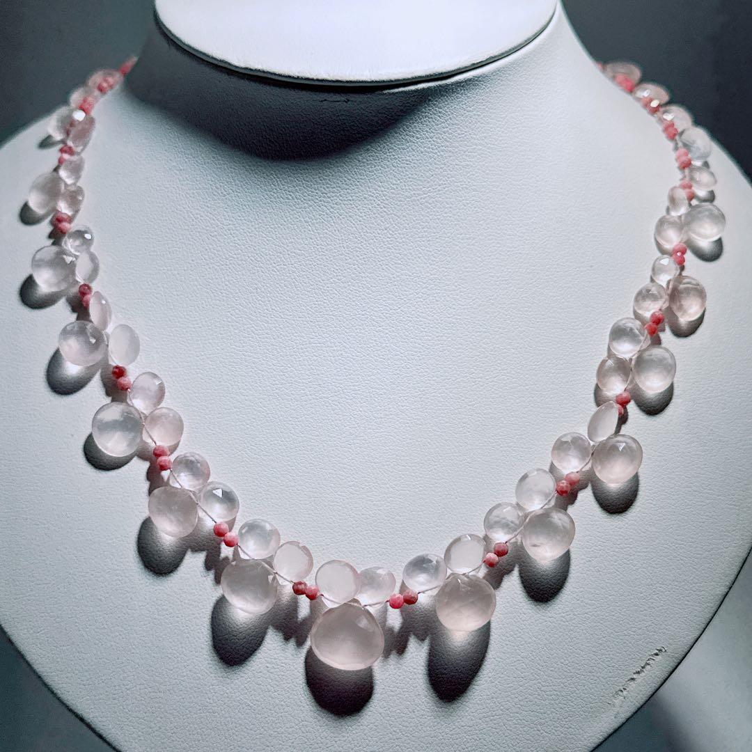 ローズクォーツマロンカットロードナイトネックレスNO25-2465