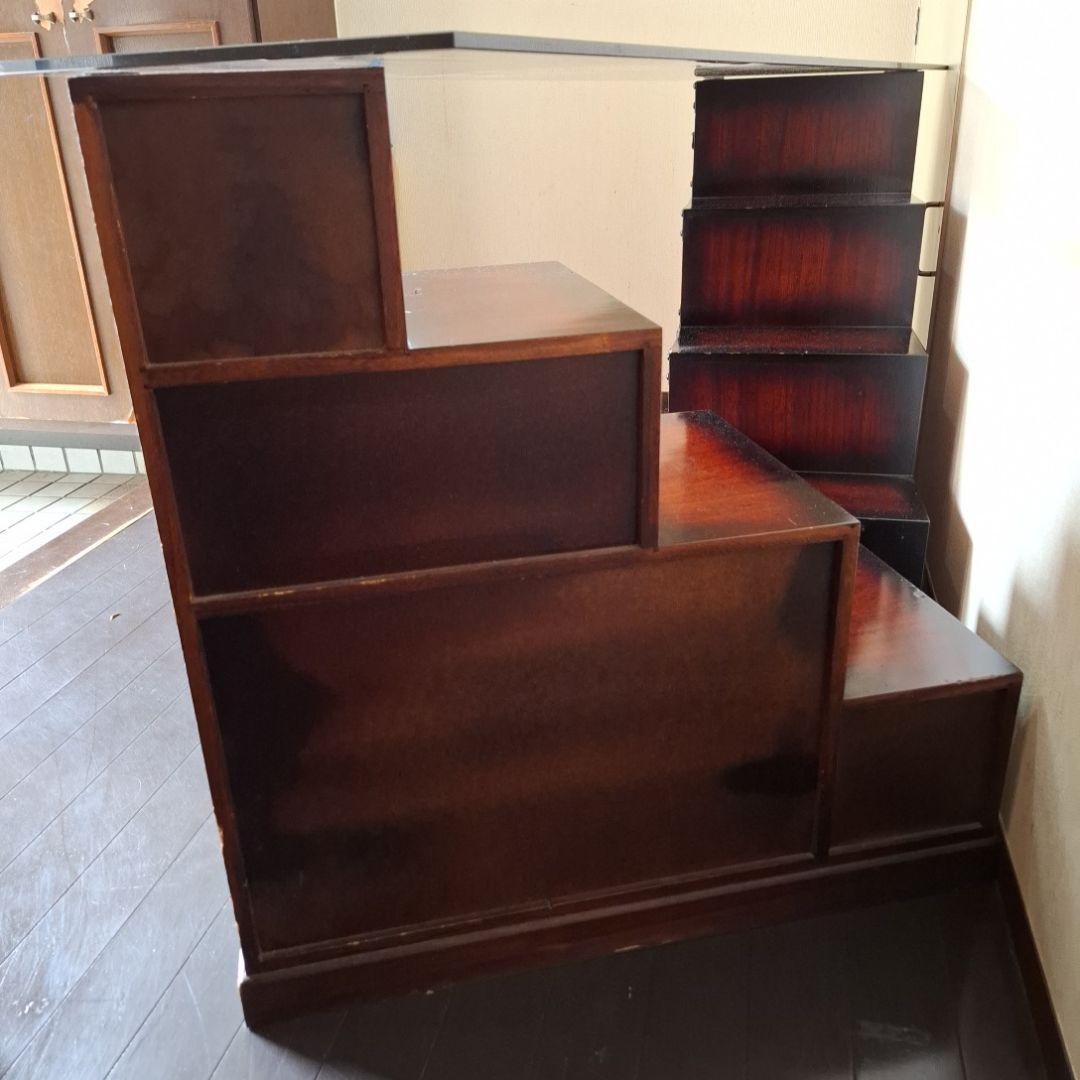 和の趣たっぷり階段たんす2点セット(加工ガラス天板付き)　民芸家具