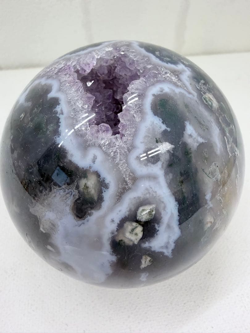 希少　パープルモス　スフィア　王冠スタンド付き☆ 笑口　丸玉　大