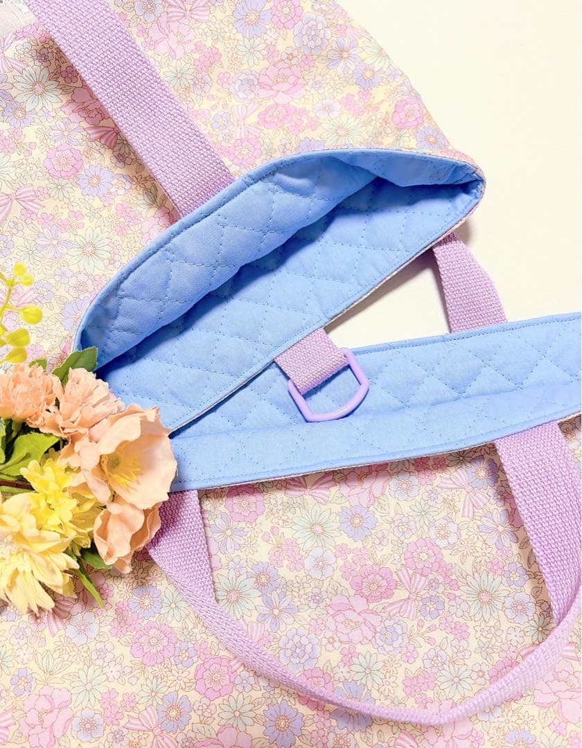レッスンバッグ　上履き入れ　体操着袋　給食袋　花柄リボン　入園入学セット　7点
