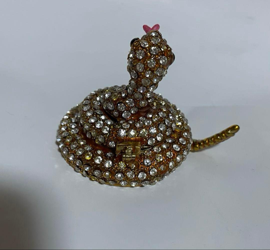 【いいね不要】蛇アクセサリーBOX ガラスビーズ 金属 ヘビ 置物