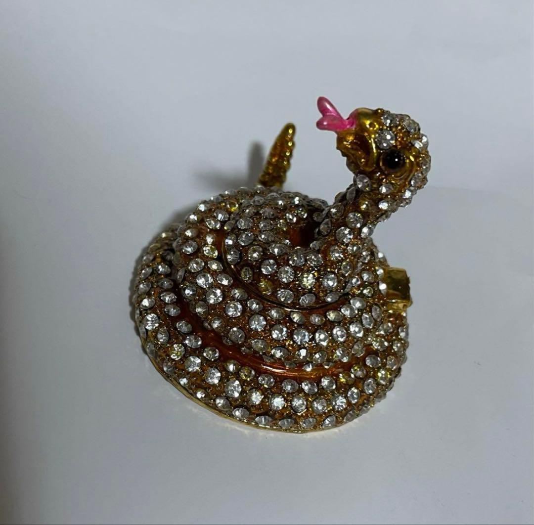 【いいね不要】蛇アクセサリーBOX ガラスビーズ 金属 ヘビ 置物