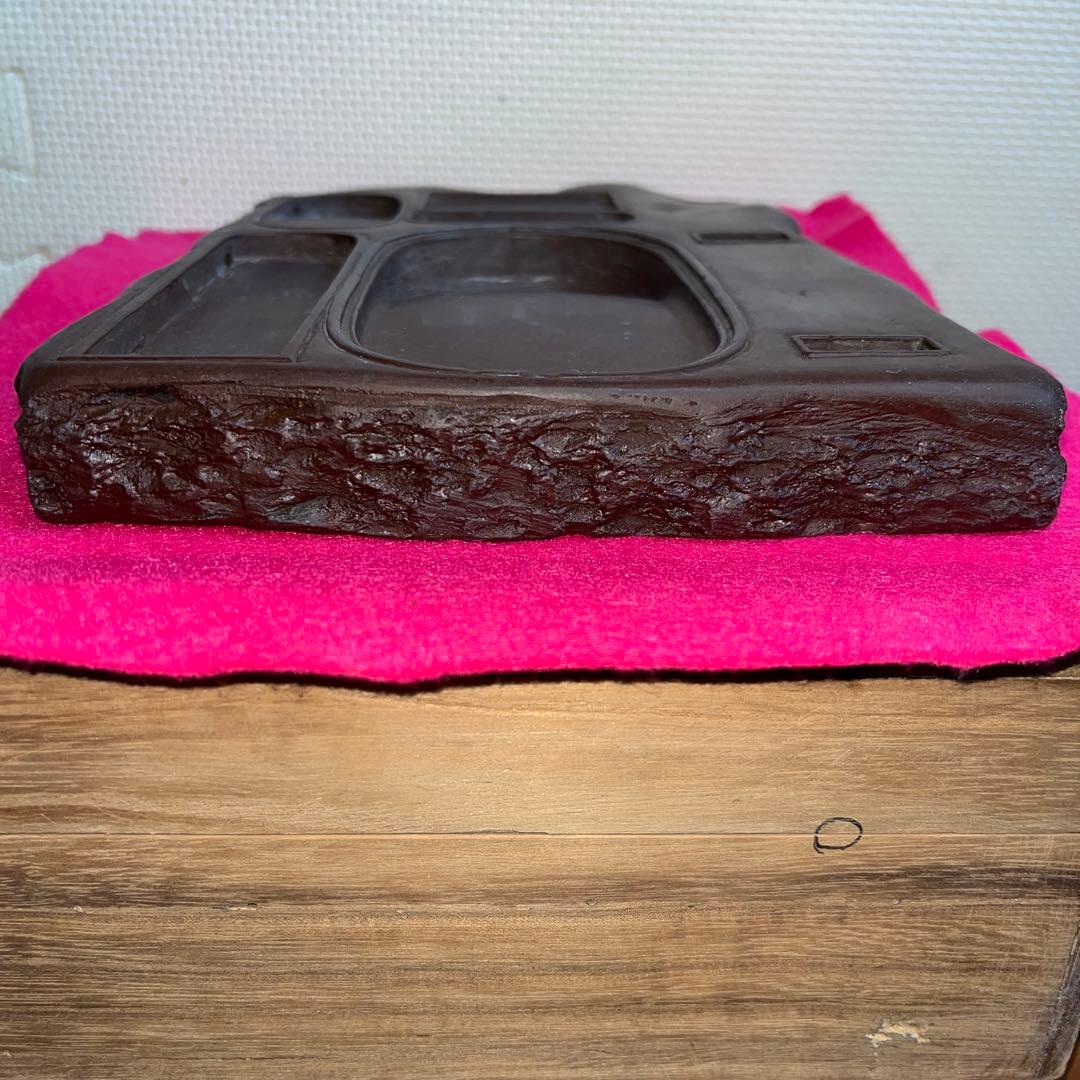 ⭕️赤間硯　赤間関住盛信作　戦前作品　大型レア変形硯　22cm超え　2kg超え