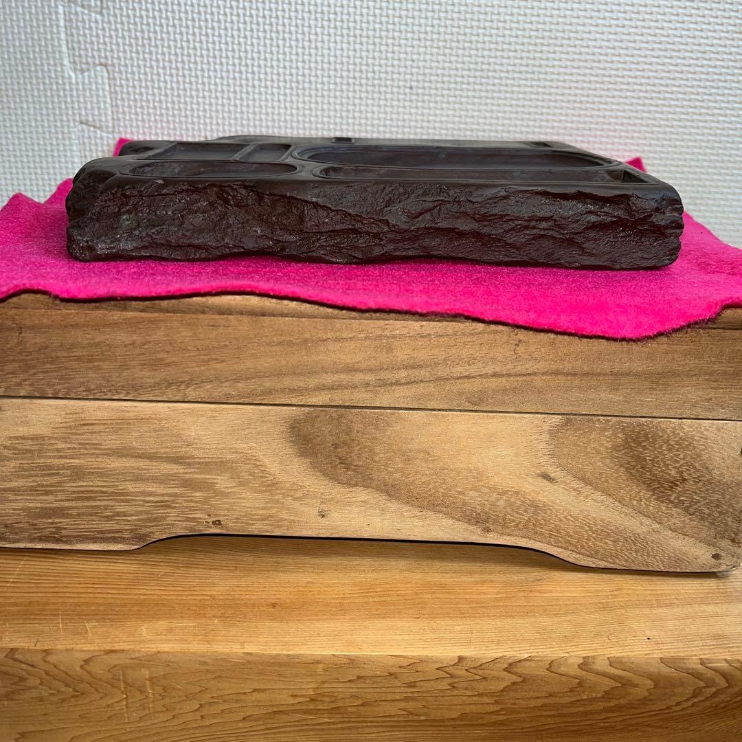 ⭕️赤間硯　赤間関住盛信作　戦前作品　大型レア変形硯　22cm超え　2kg超え