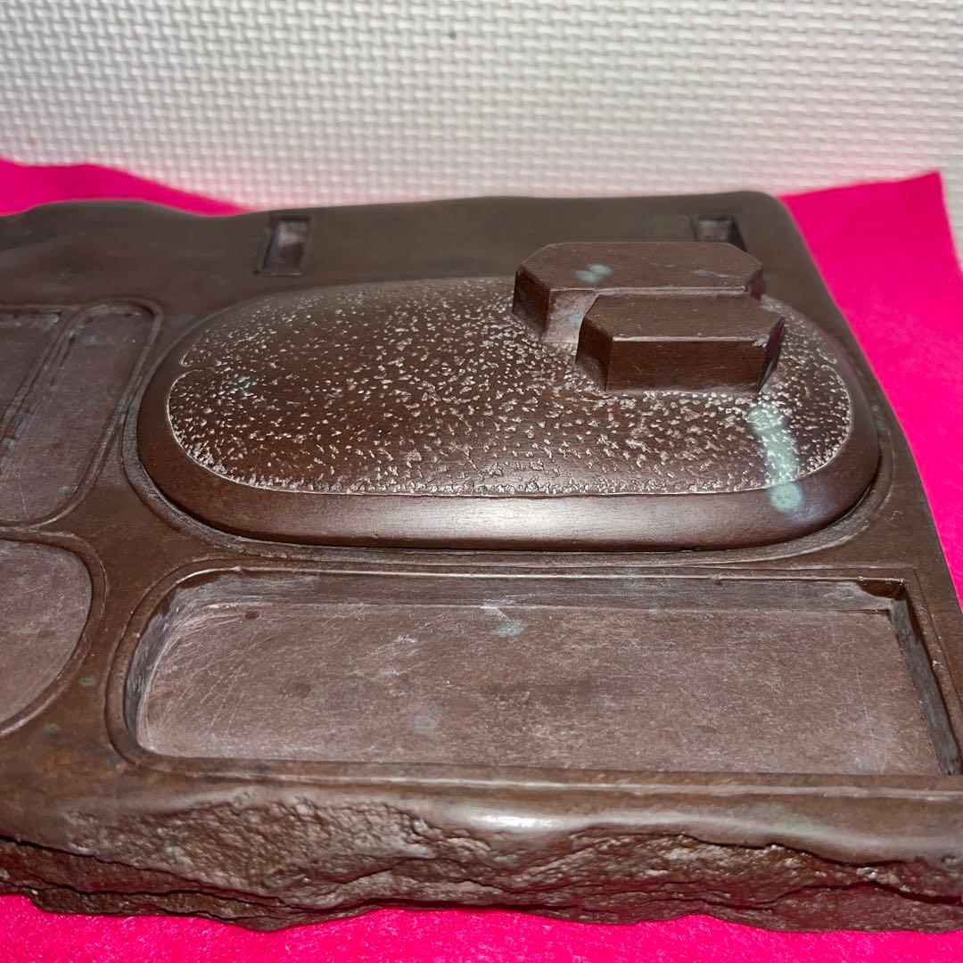 ⭕️赤間硯　赤間関住盛信作　戦前作品　大型レア変形硯　22cm超え　2kg超え