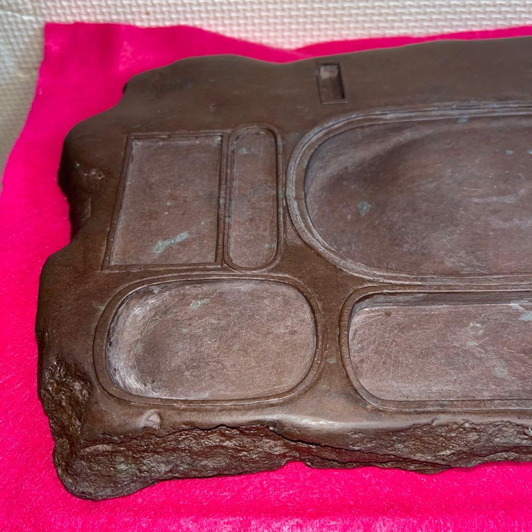 ⭕️赤間硯　赤間関住盛信作　戦前作品　大型レア変形硯　22cm超え　2kg超え