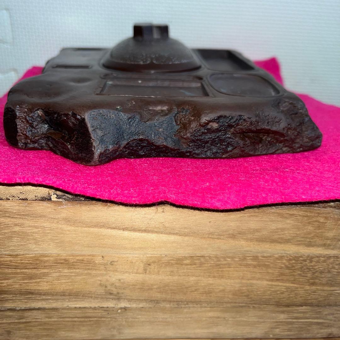 ⭕️赤間硯　赤間関住盛信作　戦前作品　大型レア変形硯　22cm超え　2kg超え