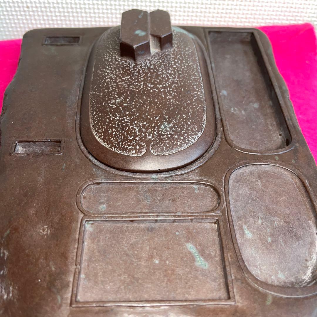 ⭕️赤間硯　赤間関住盛信作　戦前作品　大型レア変形硯　22cm超え　2kg超え