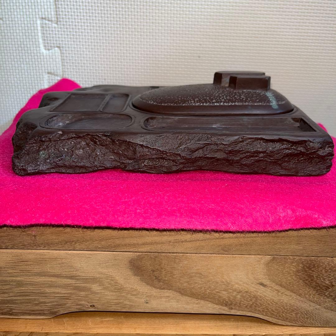 ⭕️赤間硯　赤間関住盛信作　戦前作品　大型レア変形硯　22cm超え　2kg超え