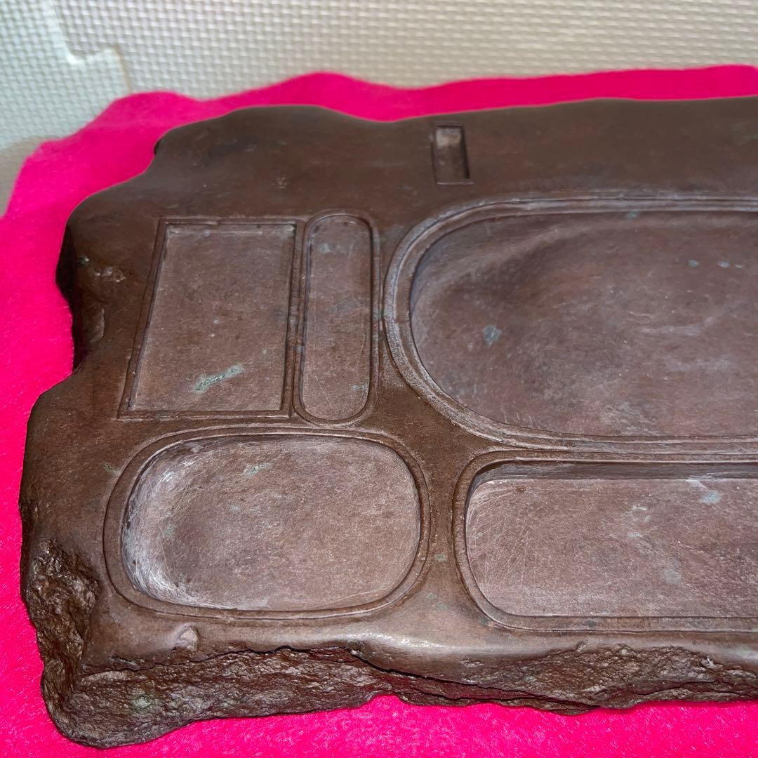 ⭕️赤間硯　赤間関住盛信作　戦前作品　大型レア変形硯　22cm超え　2kg超え