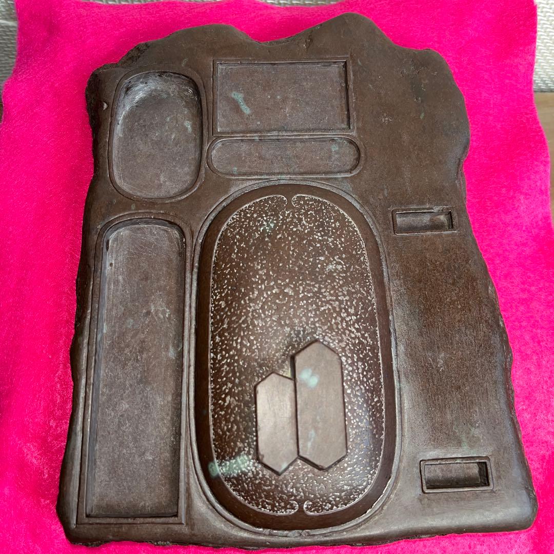 ⭕️赤間硯　赤間関住盛信作　戦前作品　大型レア変形硯　22cm超え　2kg超え