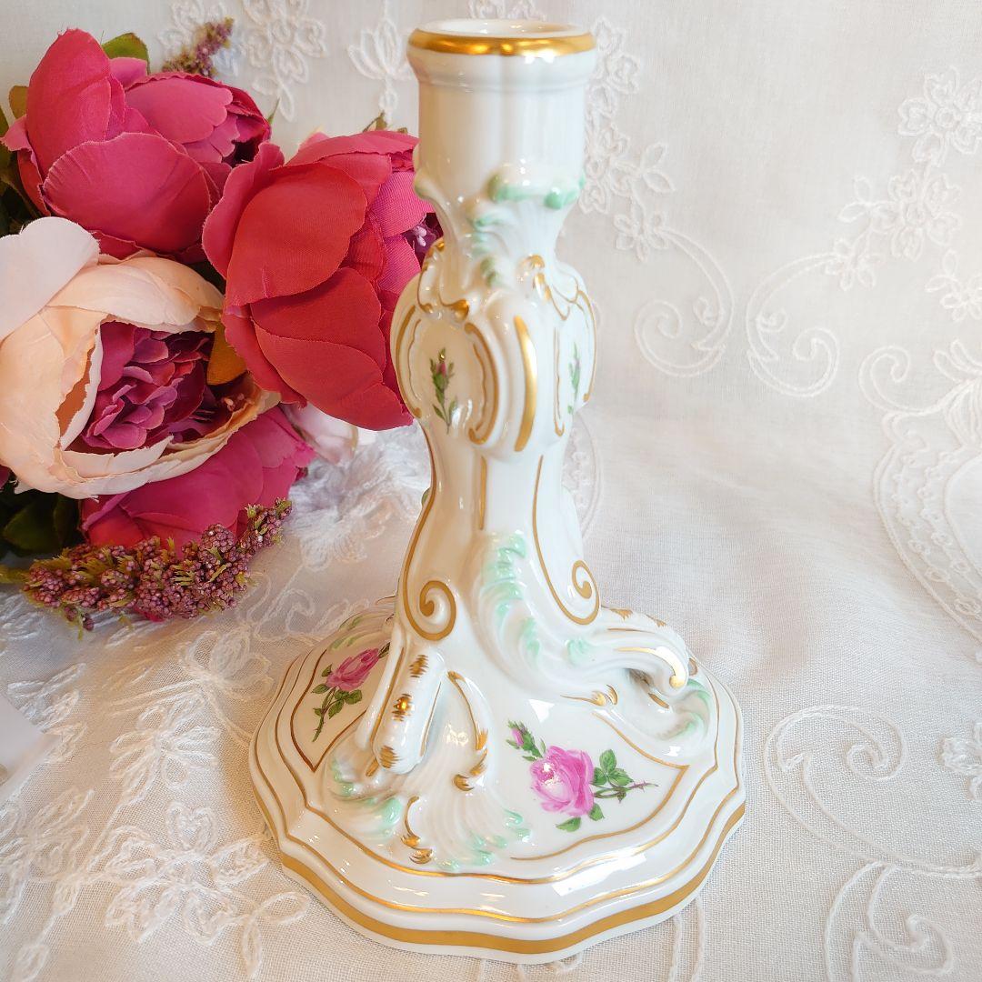 マイセン　Meissen　キャンドルスタンド　ピンクローズ