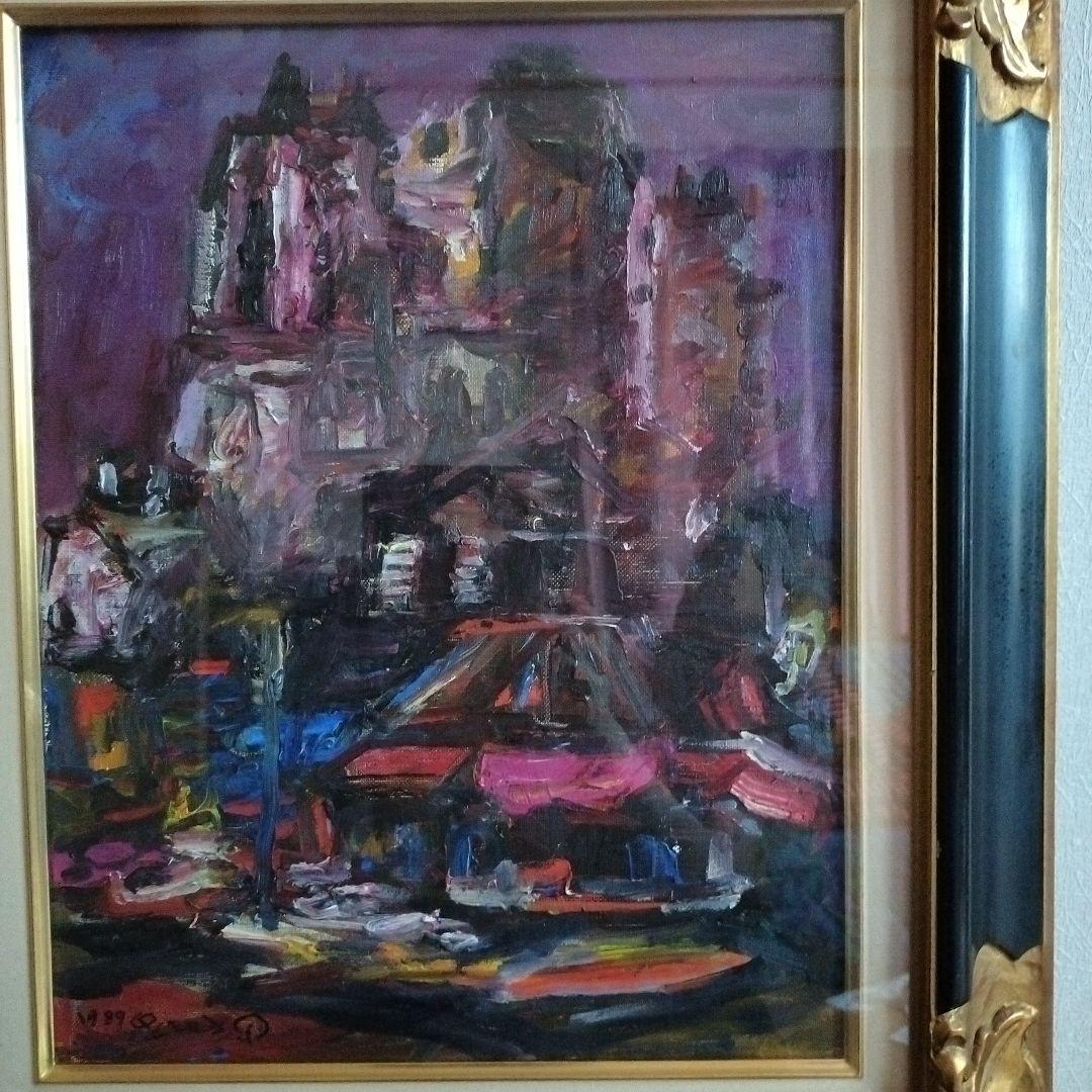 黒沢三郎サイン入り油彩画　街角