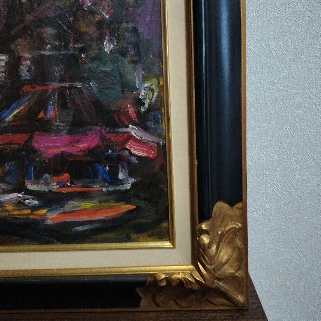 黒沢三郎サイン入り油彩画　街角