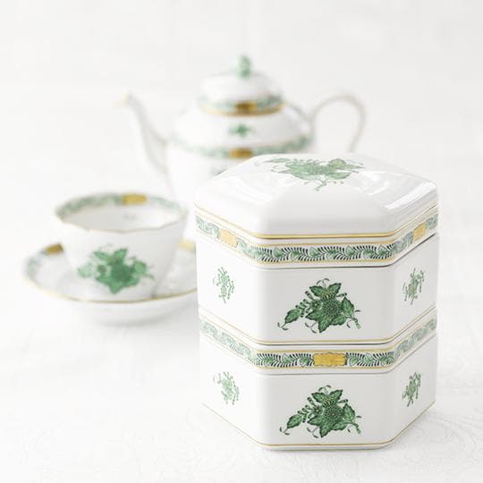 超希少◆化粧箱入りヘレンドアポニーグリーン◆重箱 (二段)