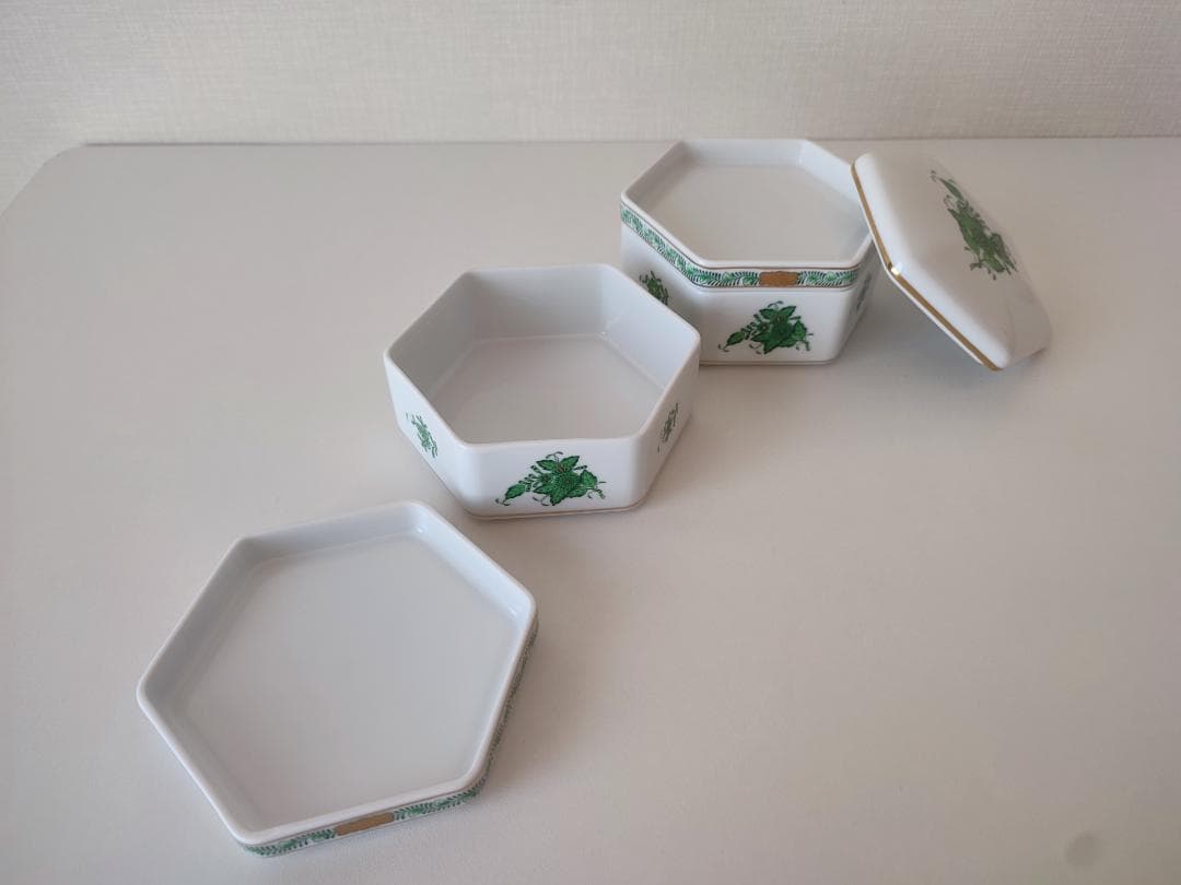 超希少◆化粧箱入りヘレンドアポニーグリーン◆重箱 (二段)