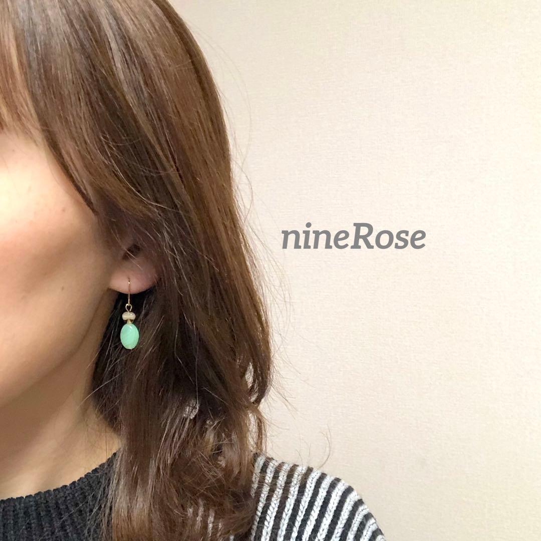 【311】再販 グリーン チェコビーズ ガラスビーズ ハート ピアス イヤリング