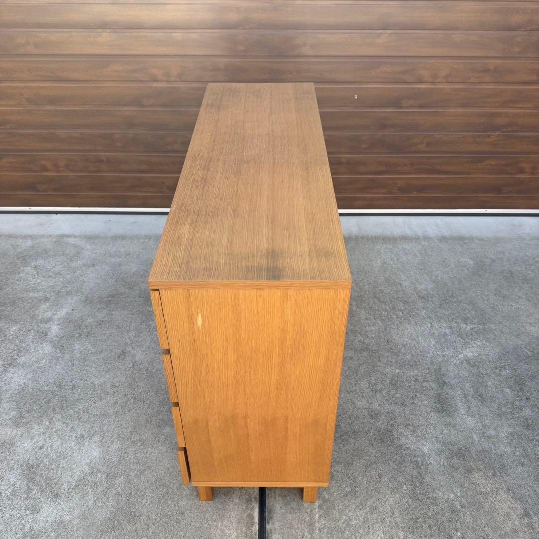 廃盤 無印 チェスト ワイド 4段 8杯 足付き オーク タモ タンス