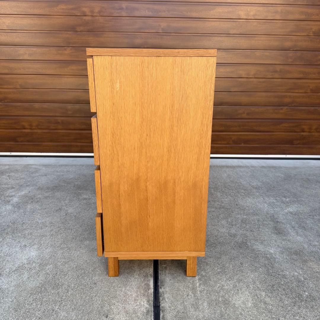 廃盤 無印 チェスト ワイド 4段 8杯 足付き オーク タモ タンス