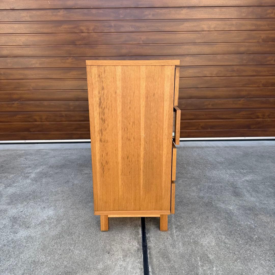 廃盤 無印 チェスト ワイド 4段 8杯 足付き オーク タモ タンス