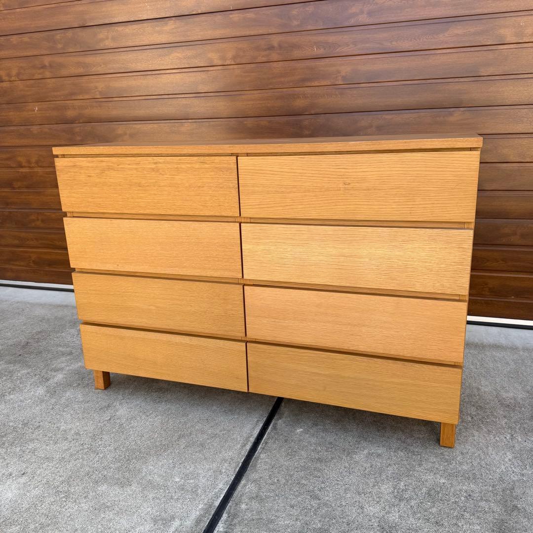 廃盤 無印 チェスト ワイド 4段 8杯 足付き オーク タモ タンス