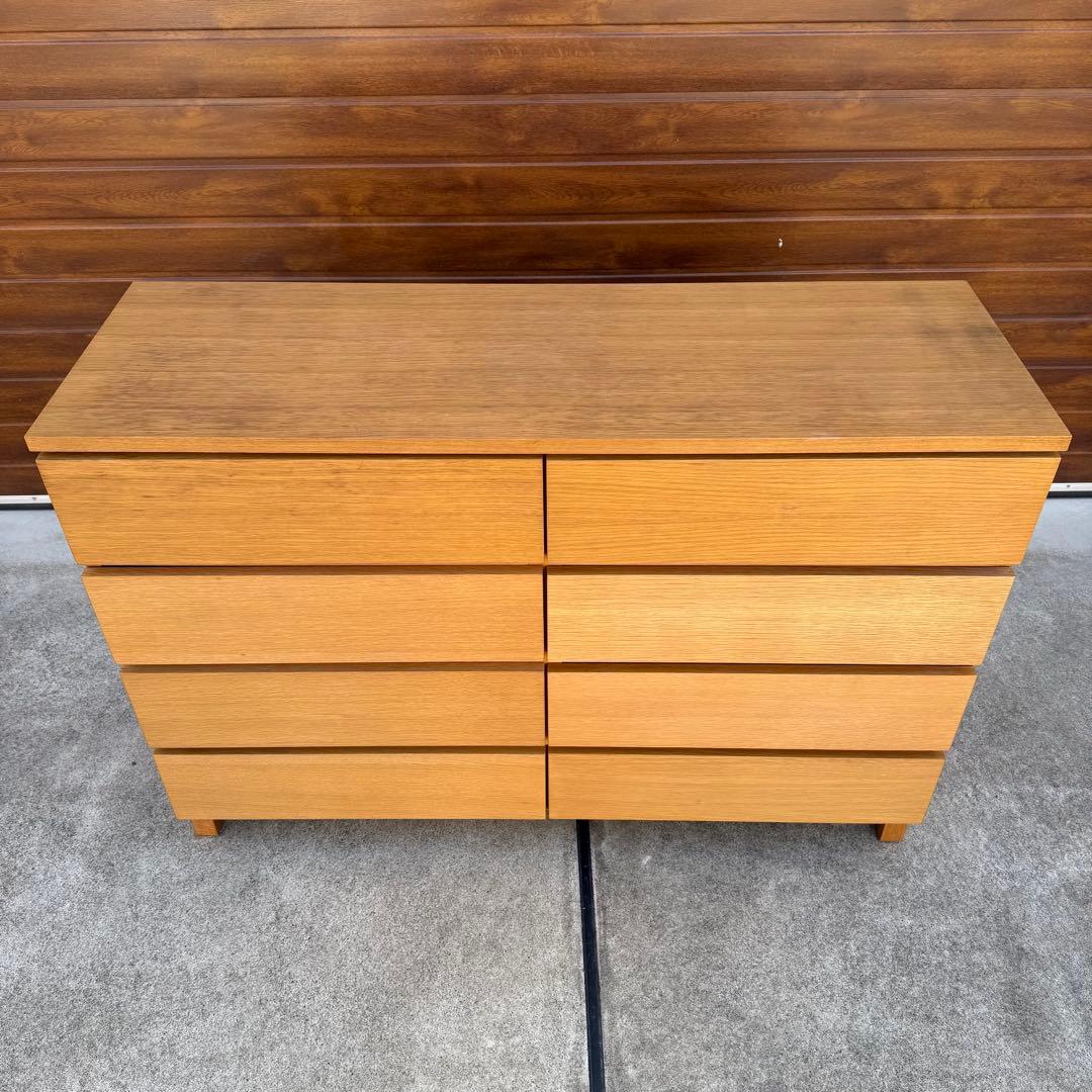 廃盤 無印 チェスト ワイド 4段 8杯 足付き オーク タモ タンス