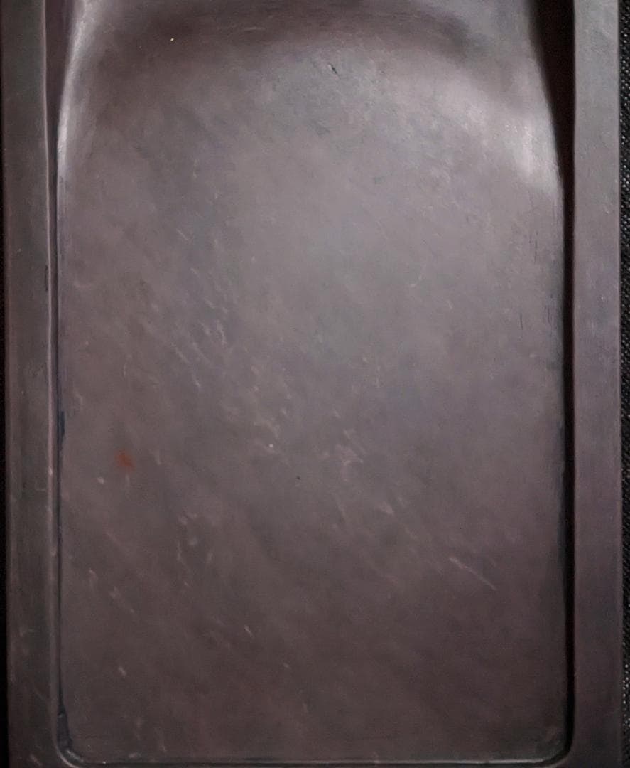 【端硯】◆青花・波紋・朱磋点・火捺の猪肝色美石◆十吋◆唐木箱◆包身硯◆文革期以前