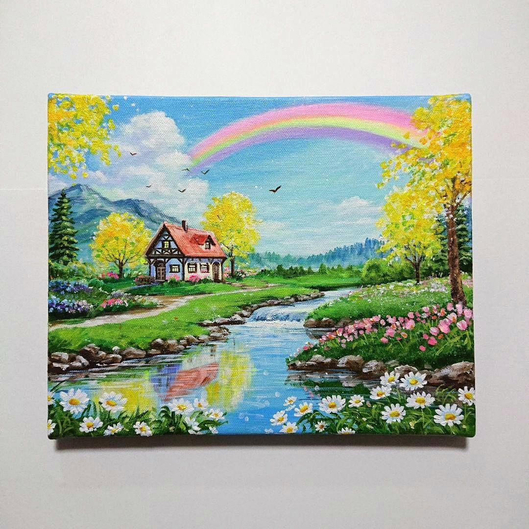 【ミモザの到来】アクリル画 F3 風景画 絵画