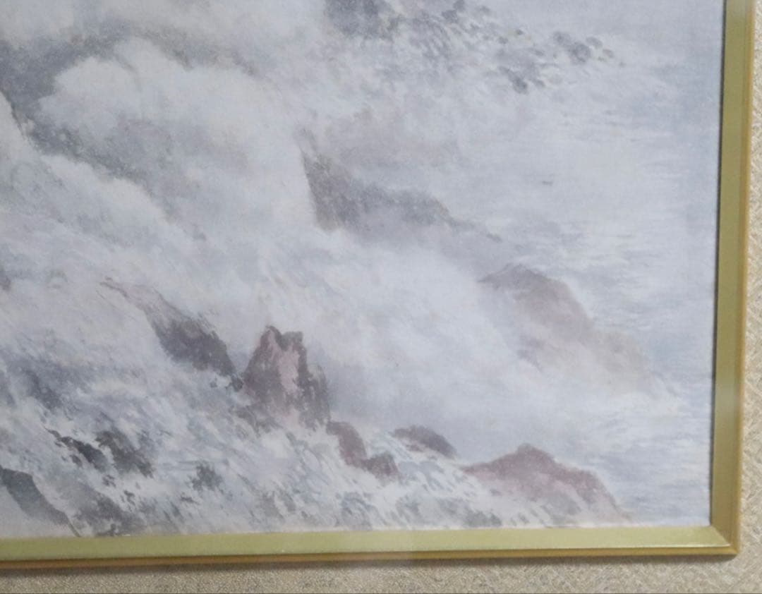 林天時筆　ニカラグア瀑布　紙本肉筆　着色水墨画　額装　送料込み269326