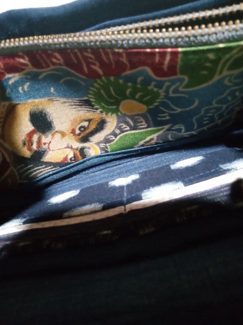 古布旗花柄藍染長財布　柿渋