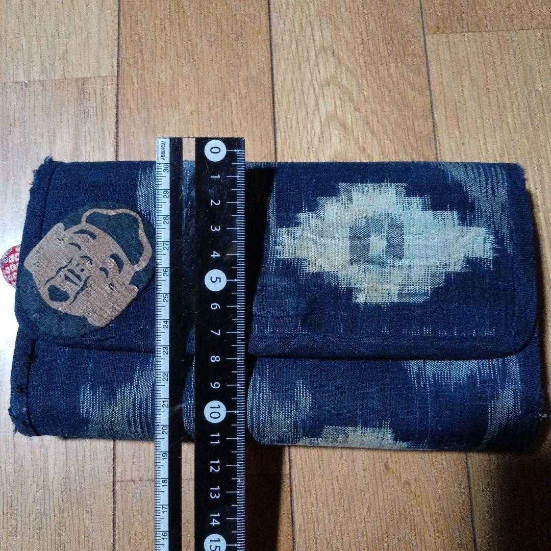 古布旗花柄藍染長財布　柿渋