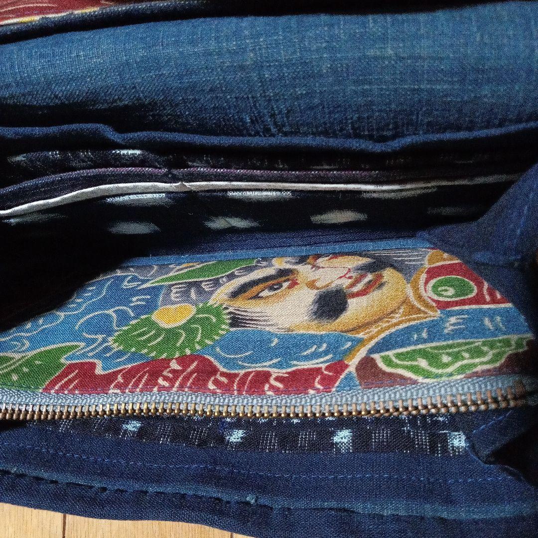 古布旗花柄藍染長財布　柿渋