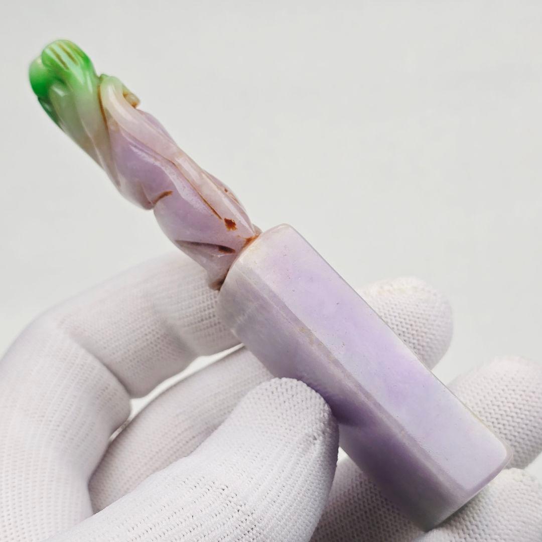 古文房具 翡翠 辣緑 スミレ 手彫り 霊猿紋 印材 印石 置物 超美品