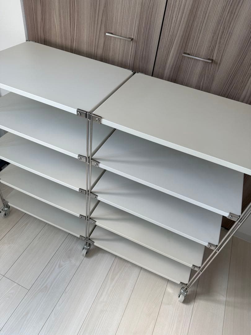 無印良品　ステンレスユニットシェルフ 2連5段 キャスター付　ライトグレー