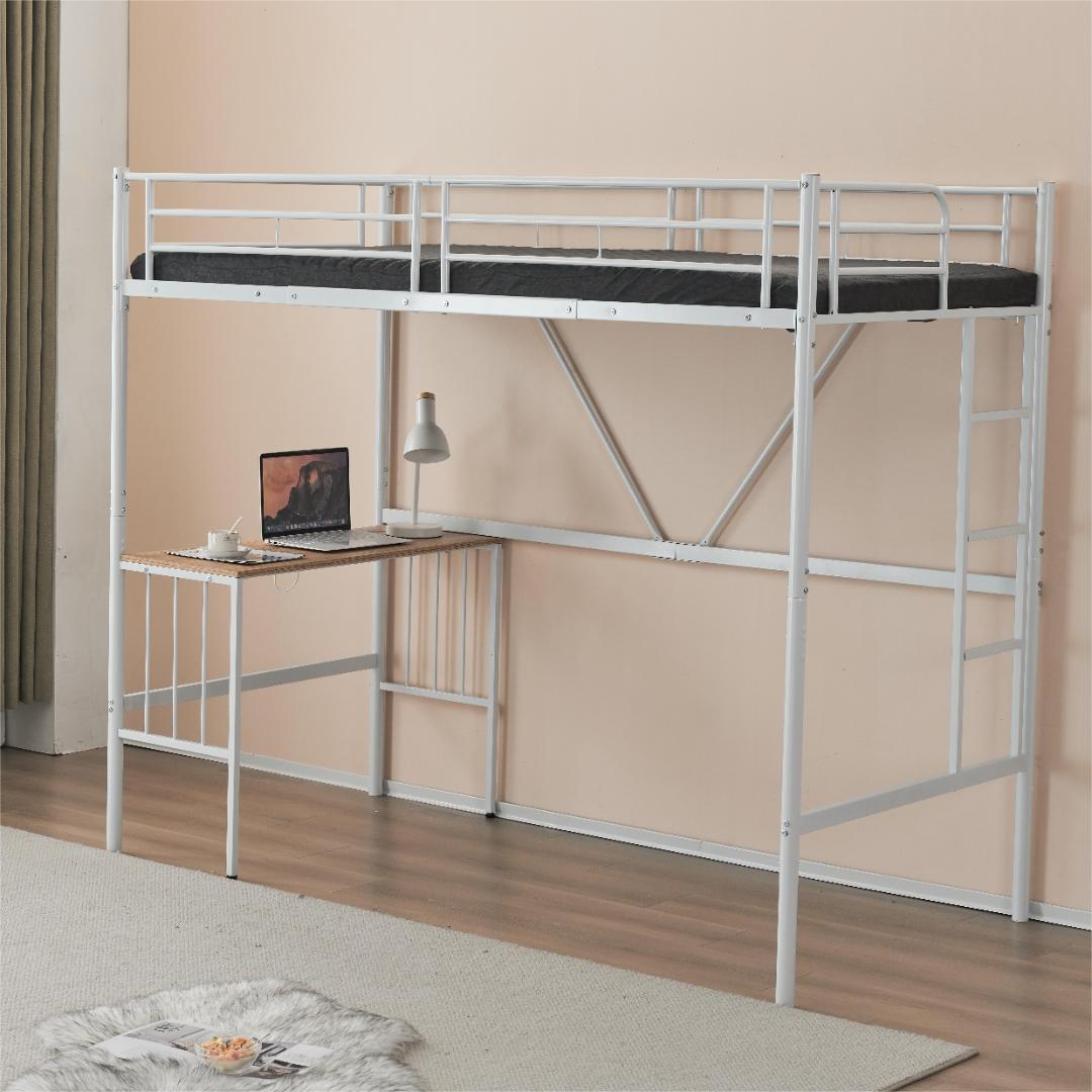 かほく！ロフトベッド パイプベッド シングル 木 収納 北欧風　ホワイト