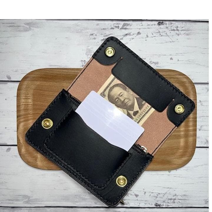 Mayuko ④ミドルトラッカーウォレット/姫路茶芯ホック真鍮小判カン真鍮