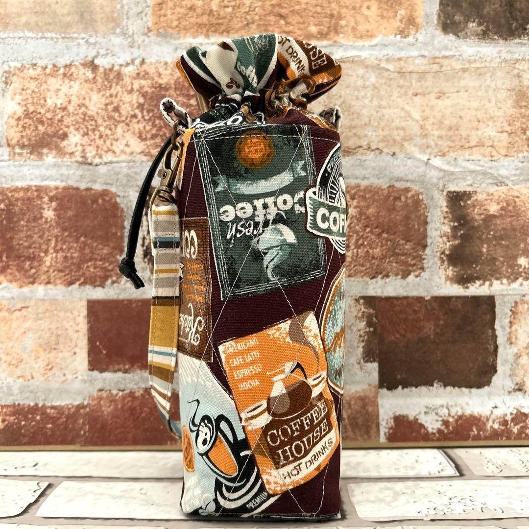 ペットボトルカバー★ステンレスボトルカバー★コーヒー柄★持ち手付