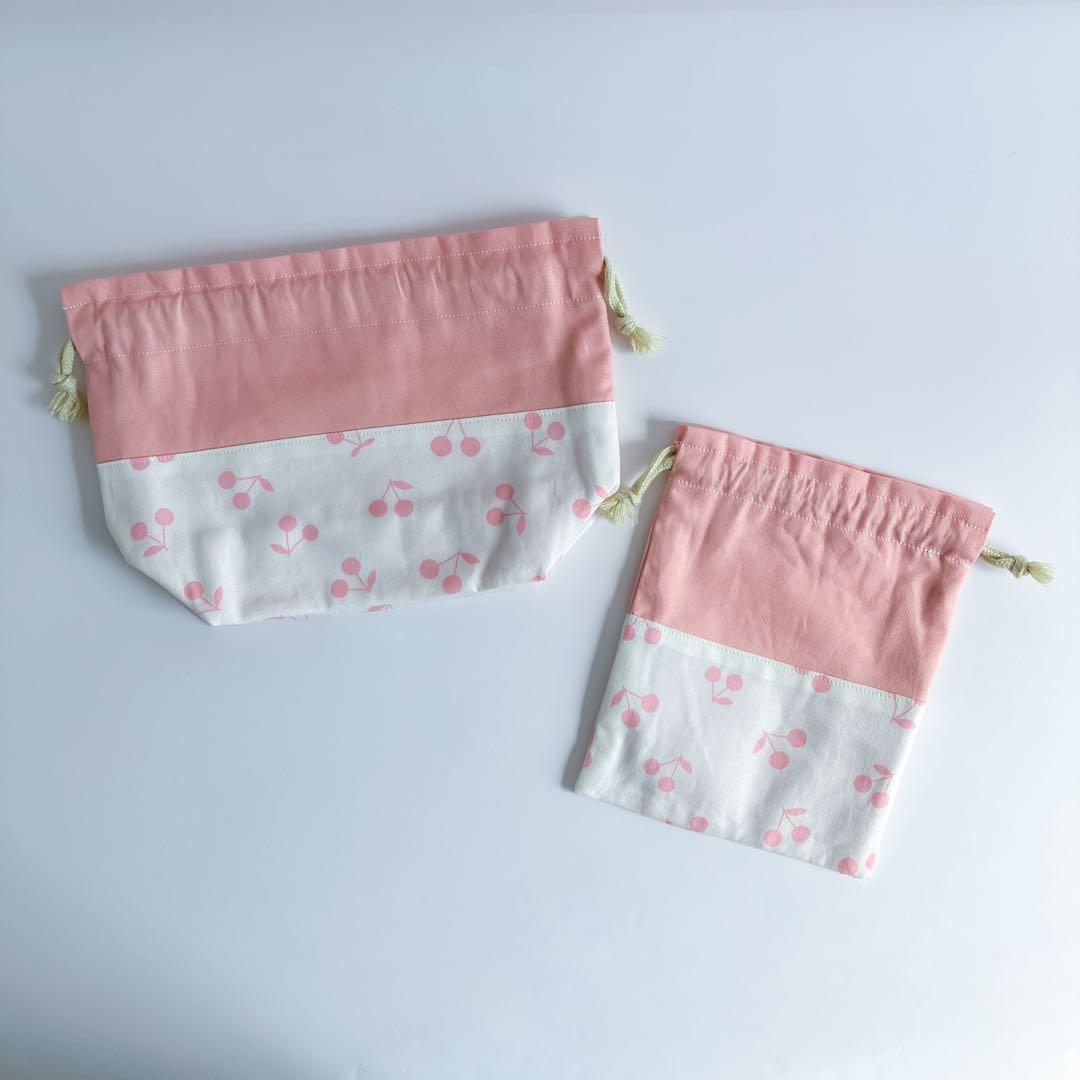 入園入学 5点セット オフホワイト ピンク さくらんぼ 女の子 レッスンバッグ