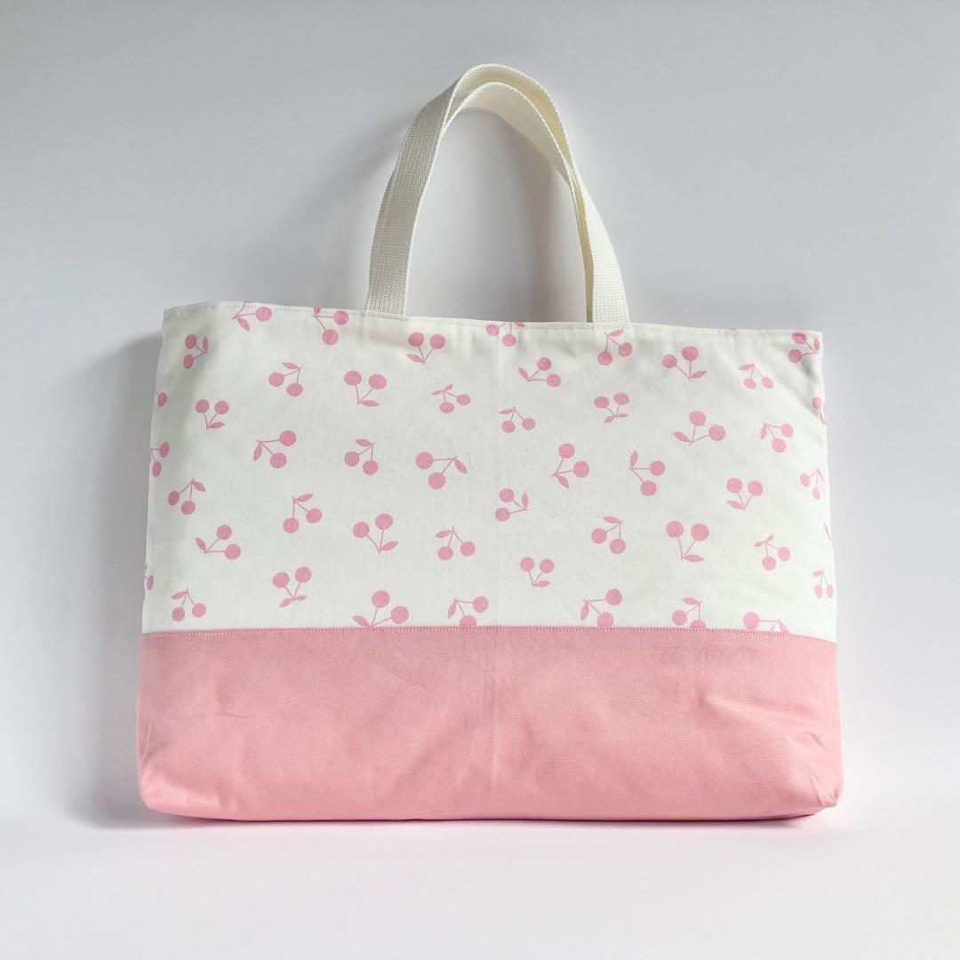 入園入学 5点セット オフホワイト ピンク さくらんぼ 女の子 レッスンバッグ